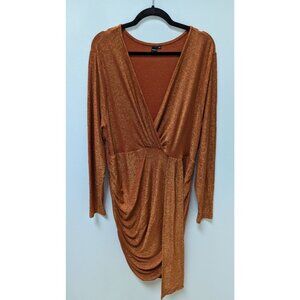 Shein SXY Orange Shimmer Faux-Wrap Dress